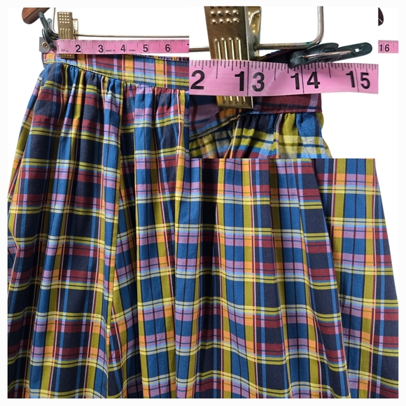 Maeve Anthropologie Jacie Multicolor Plaid Cotton A-Line Midi Skirt Pockets - Picture 11 of 13